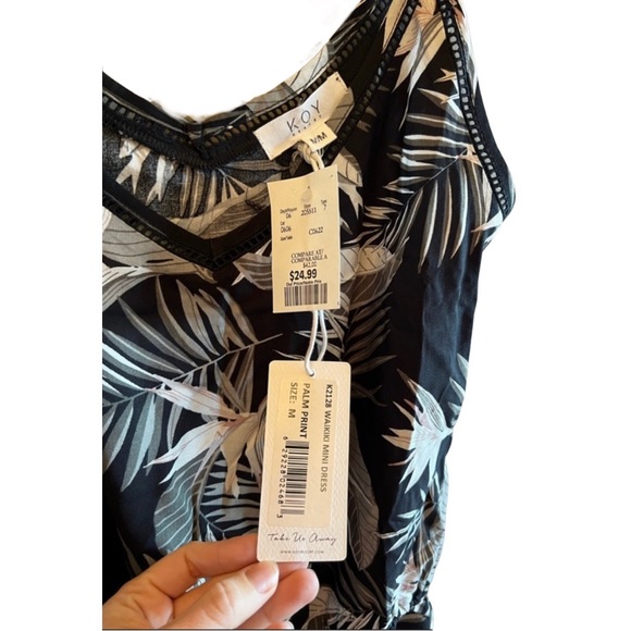 NWT Waikiki Mini Dress / Coverup | Drawstring Drop Waist | Palm Print | Size M - Picture 4 of 8
